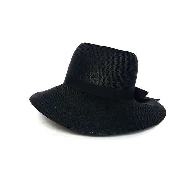 Valerie Black sun braided  hat with black ribbow - Picture 5 of 7